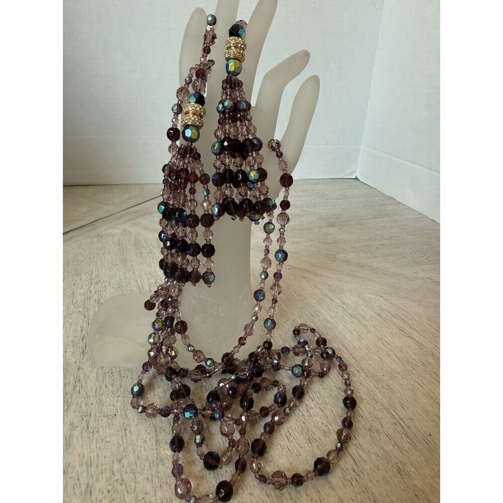 Joan Rivers Firepolished Crystal Removable Tassle Lariat Necklace Purple Aqua - Picture 4 of 11